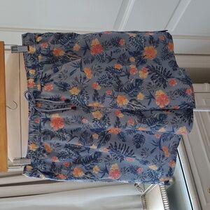 Peter Millar Mens Tropical/ Floral Print Blue Swim Trunks Elastic Waist Size LG‎